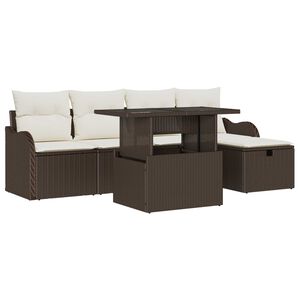 vidaXL Tuin Sofa Set met kussen met opslag 6 pcs Bruin Poly riet