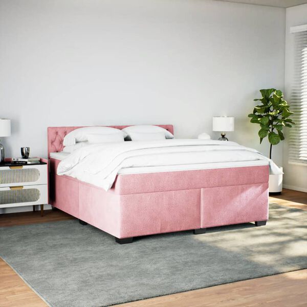 vidaXL Boxspring met matras fluweel roze 180x200 cm