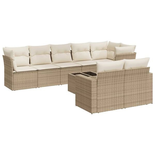 vidaXL 9-delige Loungeset met kussens poly rattan beige