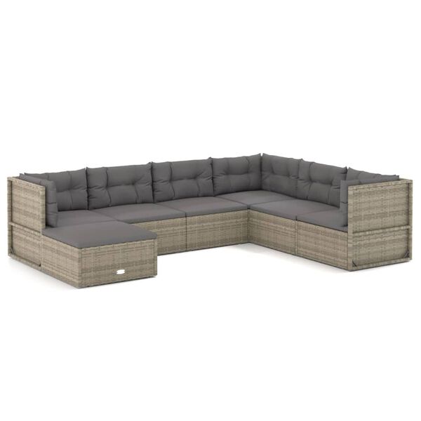 vidaXL 7-delige Loungeset met kussens poly rattan grijs