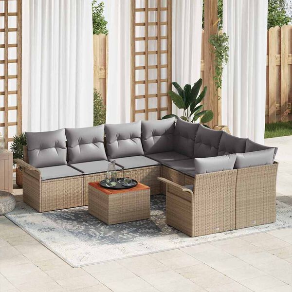 vidaXL Tuinbankenset met opslag 9 pcs Beige en Licht Grijs poly rattan