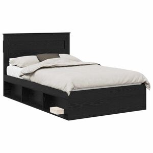 vidaXL Bedframe met hoofdeinde Zwart 135 x 190 cm Massief grenenhout