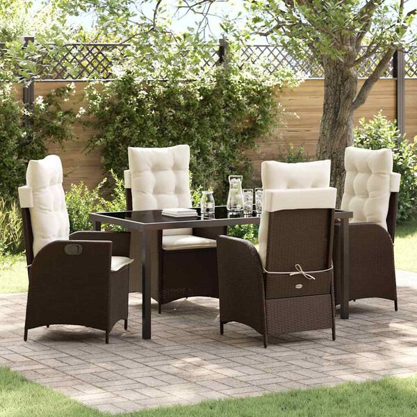 vidaXL Tuin eettafelset met kussen 5 pcs Bruin poly rattan