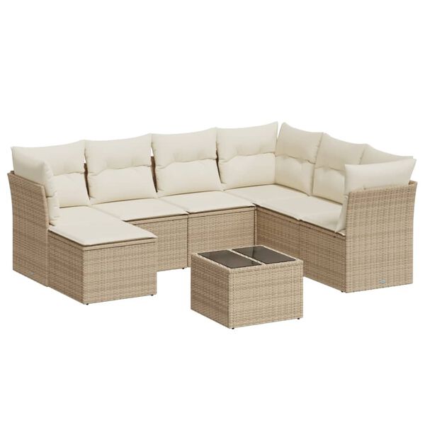 vidaXL 8-delige Loungeset met kussens poly rattan beige