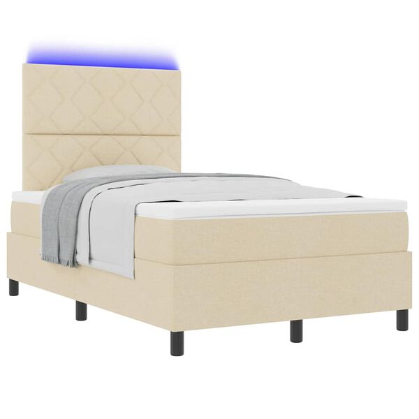 vidaXL Boxspring bed met matras met LED Cr&egrave;me 120 x 190 cm Stof