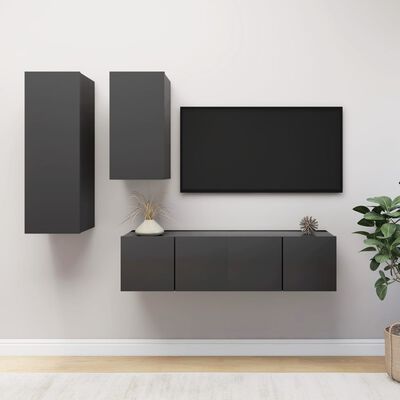 vidaXL 4-delige Tv-meubelset spaanplaat grijs