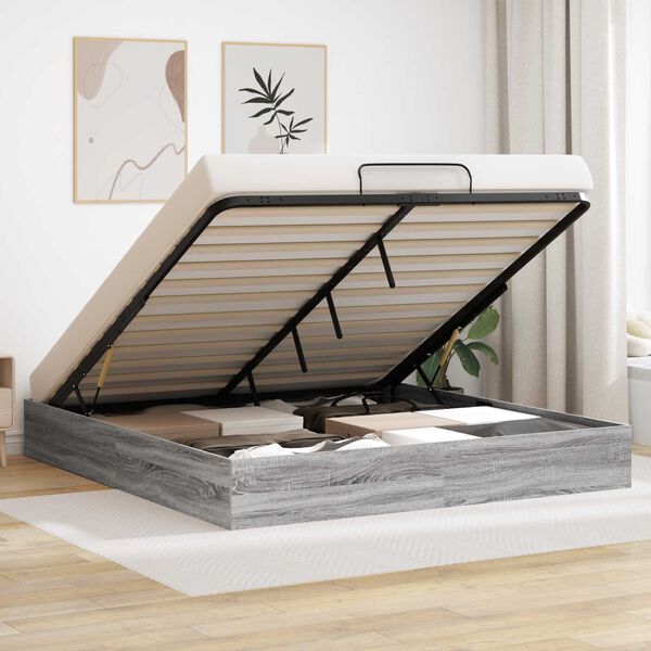 vidaXL Ottoman Bedframe Grijs Sonoma 193 x 120 x 25 cm Spaanplaat