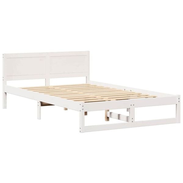 vidaXL Bedframe met hoofdeinde Wit 135 x 190 cm Massief grenenhout