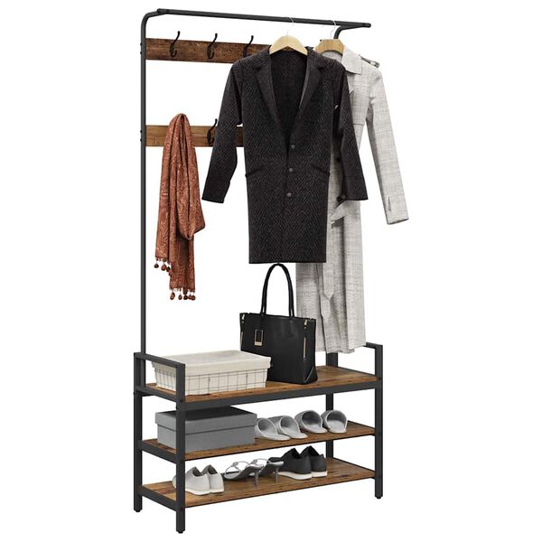 vidaXL Kapstok met plank Oudhout 95 x 34 x 184 cm Bewerkt hout