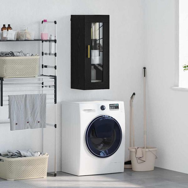 vidaXL Wandkast Zwart Eiken 34,5 x 34 x 90 cm Geengineerd Hout en Glas