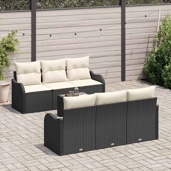 vidaXL Tuin Sofa Set 7 pcs Zwart en Crème Poly rattan, staal en glas