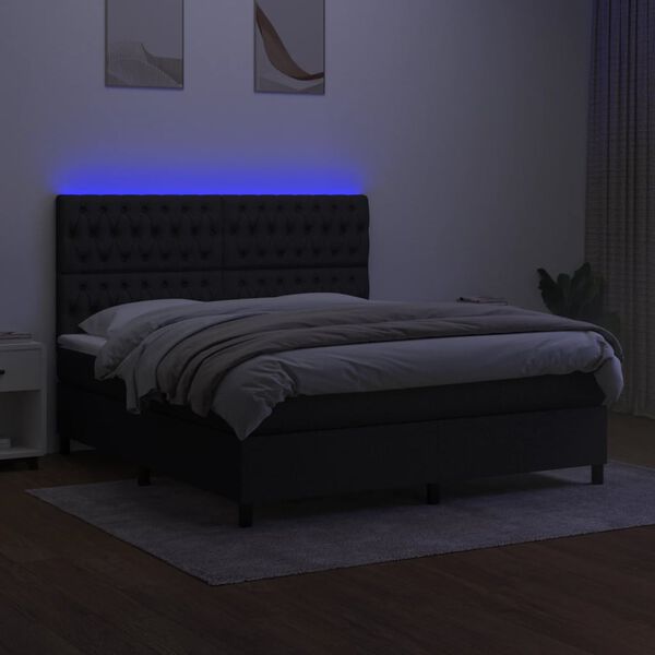 vidaXL Boxspring met matras en LED stof zwart 160x200 cm