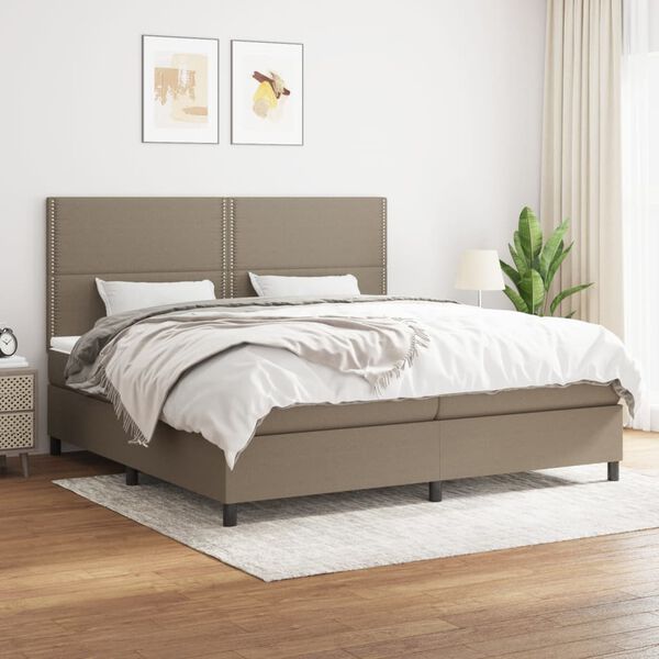 vidaXL Boxspring met matras stof taupe 200x200 cm