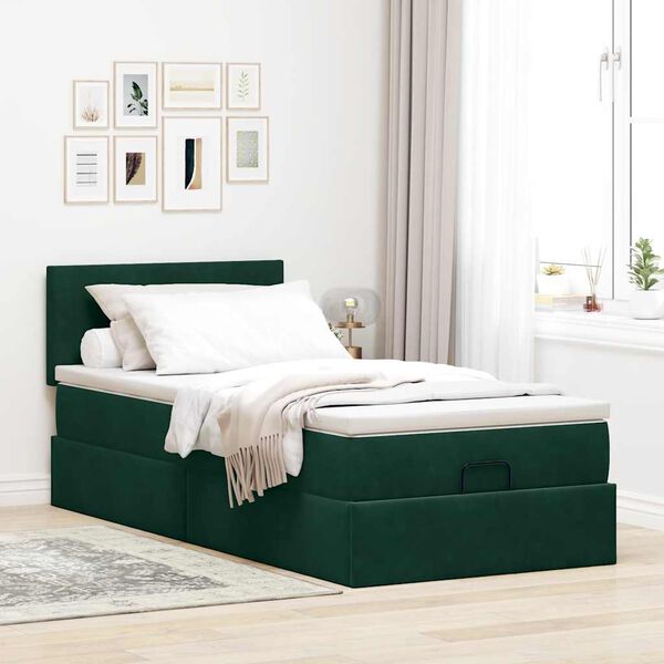 vidaXL Ottoman bed met matras 100x200 cm fluweel donkergroen