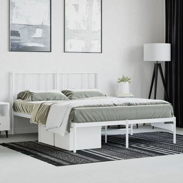 vidaXL Bedframe met hoofdbord metaal wit 140x200 cm