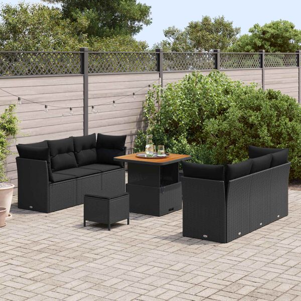 vidaXL Tuin Sofa Set met kussen 9 pcs Zwart poly rattan
