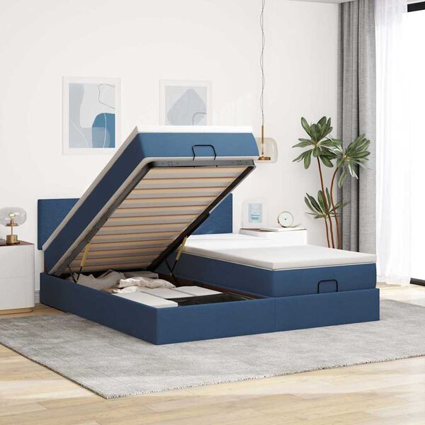 vidaXL Ottoman bed met matrassen 200x200cm stof blauw