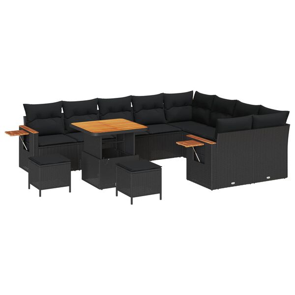 vidaXL Tuinbankenset met kussen 13 pcs Zwart poly rattan