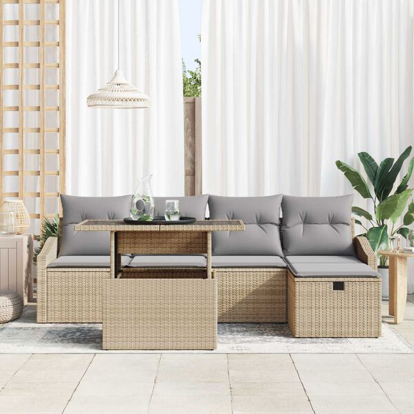 vidaXL Tuin Sofa Set 6 pcs Beige poly rattan