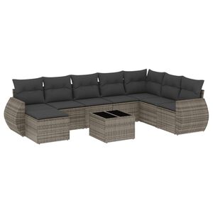 vidaXL 9-delige Loungeset met kussens poly rattan grijs