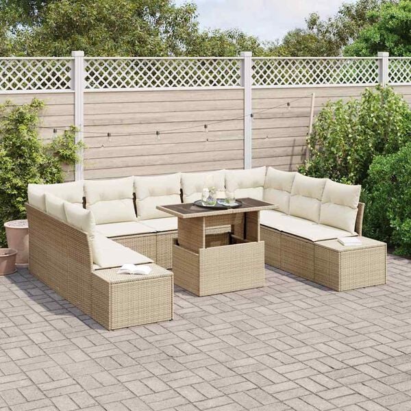 vidaXL Tuin Sofa Set met opslag 10 pcs Beige Poly riet