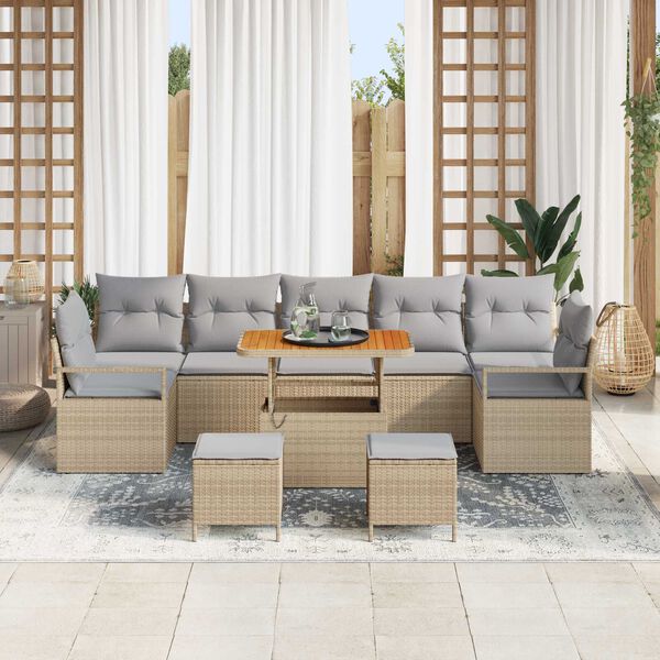 vidaXL Tuin Sofa Set met kussen met opslag 10 pcs Beige en Licht Grijs