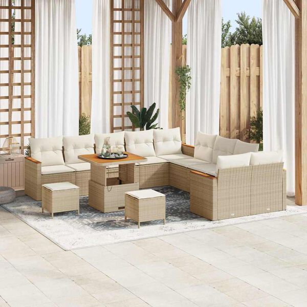 vidaXL Tuinbankenset met kussen 13 pcs Beige poly rattan