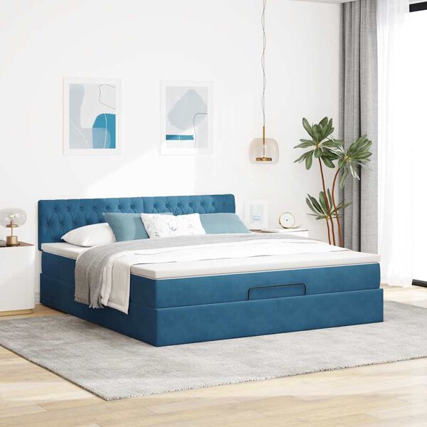 vidaXL Ottoman bed met matras 180x200 cm fluweel donkerblauw