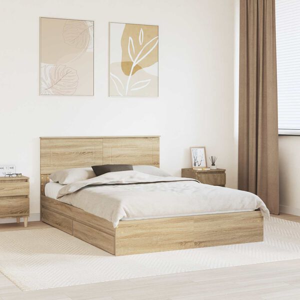 vidaXL Opslag bed met lade Sonoma Eiken 140 x 190 cm Bewerkt hout
