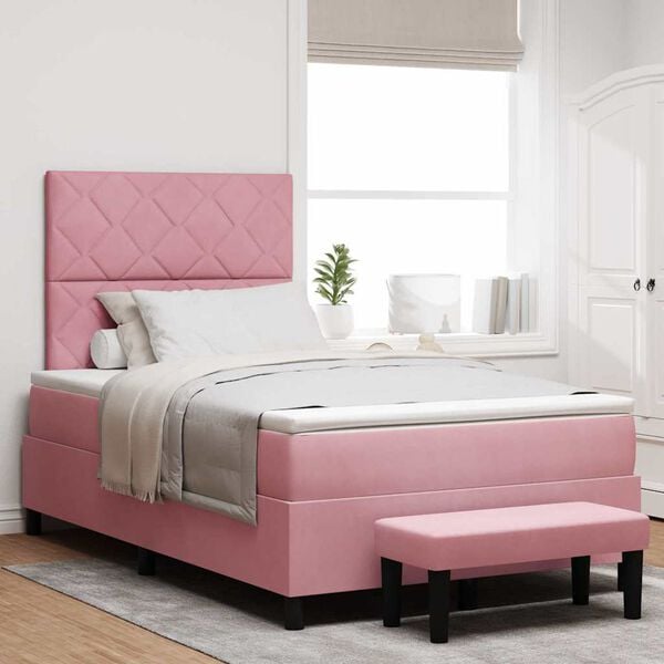 vidaXL Boxspring bed met matras Roze 120 x 200 cm Fluweel