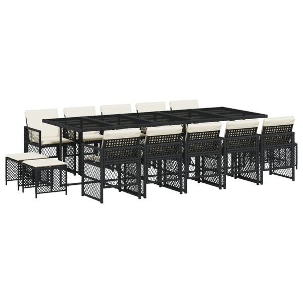 vidaXL 15-delige Tuinset met kussens poly rattan zwart