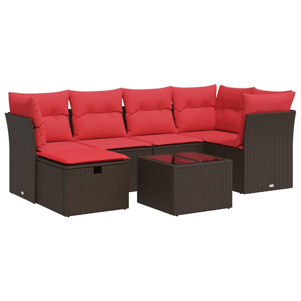 vidaXL 7-delige Loungeset met kussens poly rattan bruin