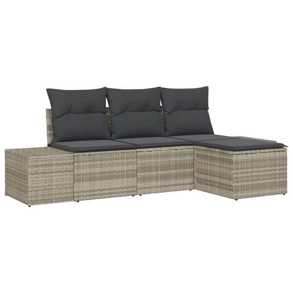 vidaXL Tuin Sofa Set met kussen 4 pcs Lichtgrijs poly rattan