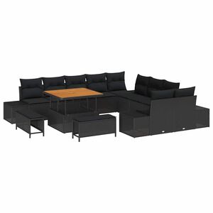 vidaXL Tuinbankenset met kussen met opslag 13 pcs Zwart Poly riet