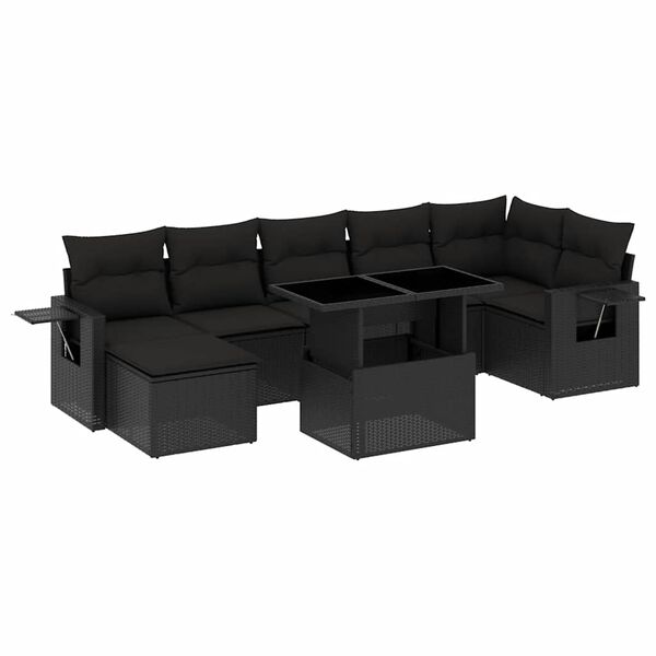 vidaXL 8-delige Loungeset met kussens poly rattan zwart