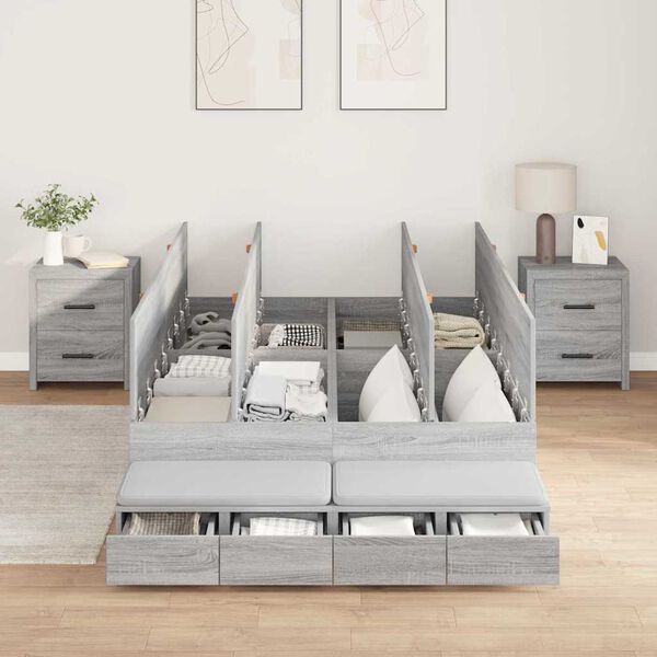 vidaXL Opbergbedframe met lade Grijs Sonoma 120 cm Bewerkt hout