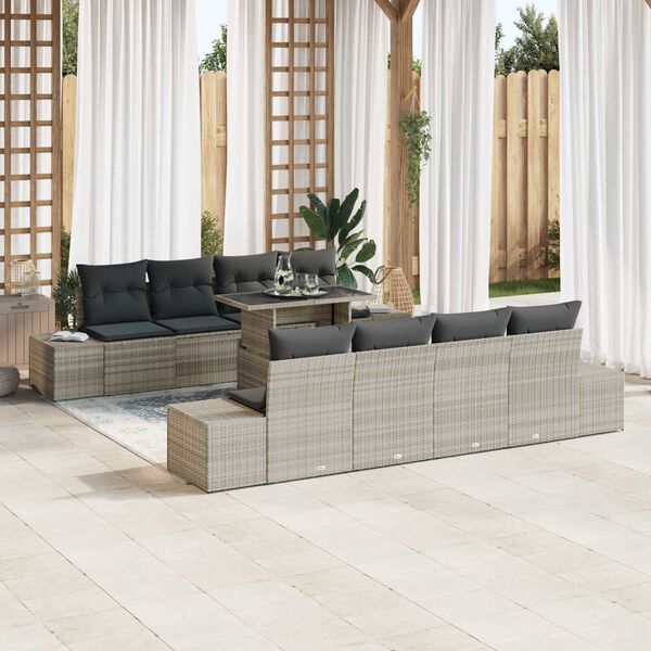 vidaXL Tuin Sofa Set met kussen 9 pcs Lichtgrijs poly rattan