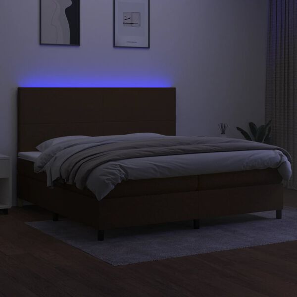 vidaXL Boxspring met matras en LED stof donkerbruin 200x200 cm