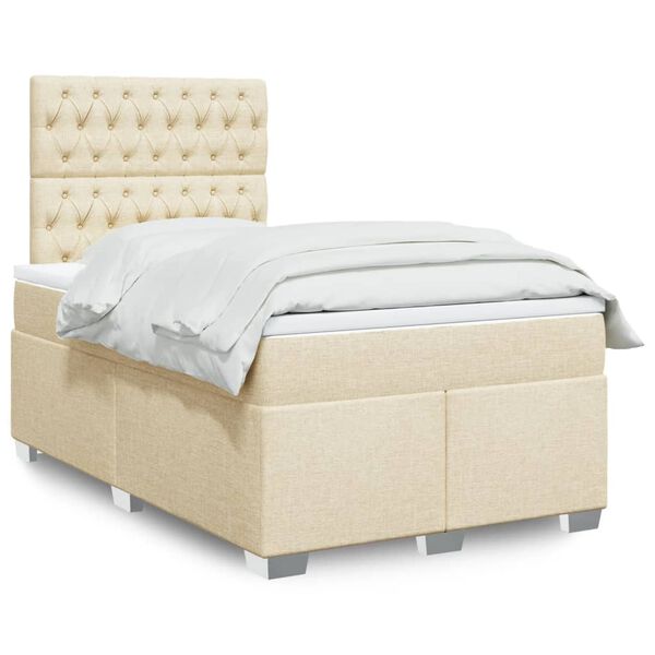 vidaXL Boxspring met matras stof cr&egrave;mekleurig 120x190 cm