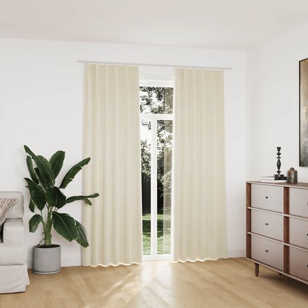 vidaXL Gordijnen verduisterend 2 st met haken 140x225 cm fluweel cr&egrave;me