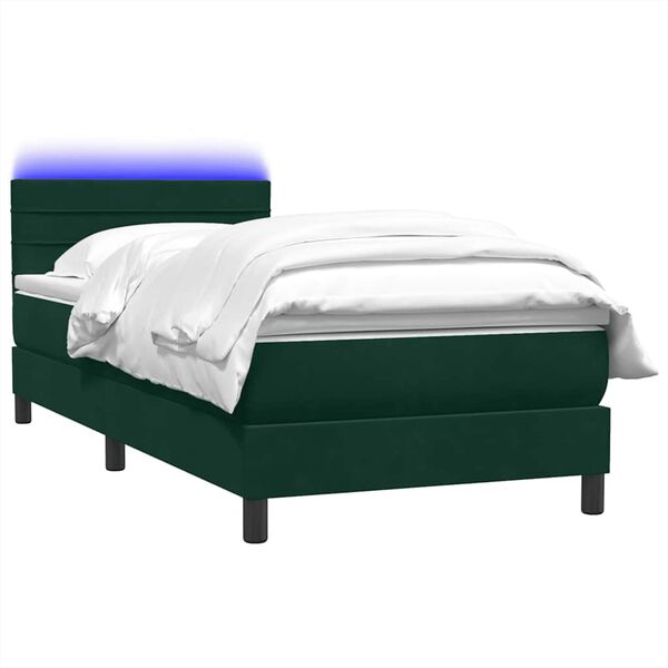 vidaXL Boxspring met matras en LED fluweel donkergroen 100x220 cm