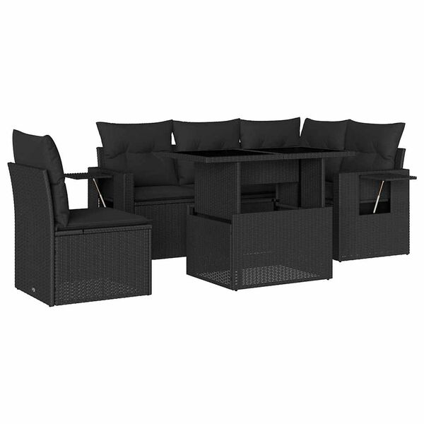 vidaXL 6-delige Loungeset met kussens poly rattan zwart