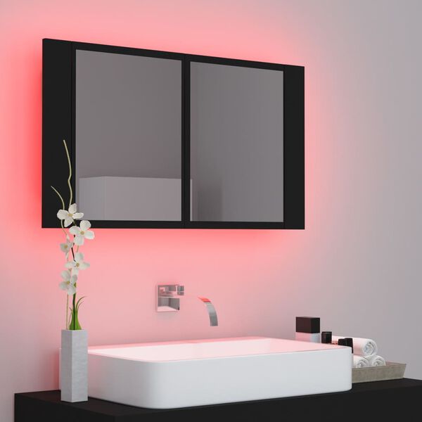 vidaXL Badkamerkast met spiegel en LED 80x12x45 cm acryl zwart