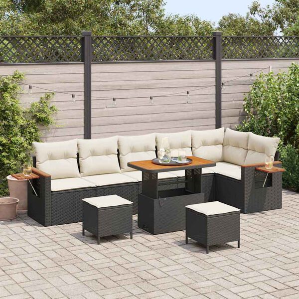 vidaXL Tuin Sofa Set met kussen 9 pcs Zwart en cr&egrave;me