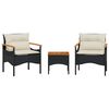 vidaXL 3-delige Loungeset met kussens poly rattan zwart