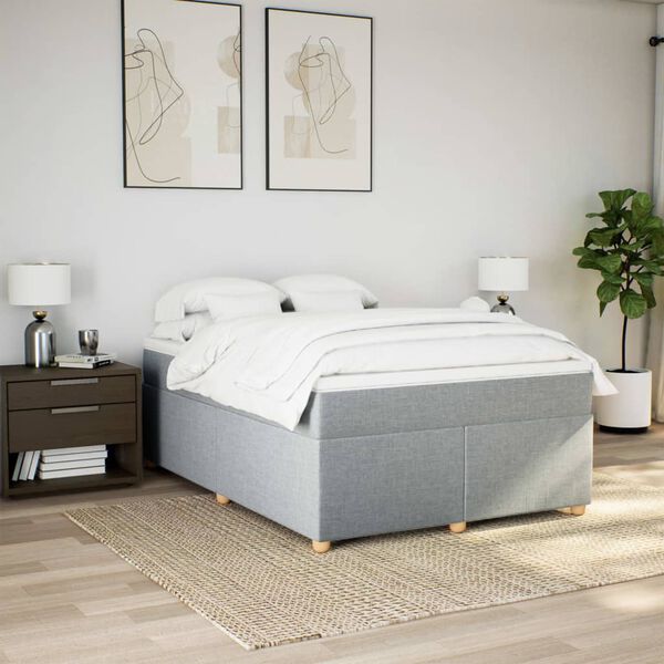 vidaXL Boxspring met matras stof lichtgrijs 140x200 cm
