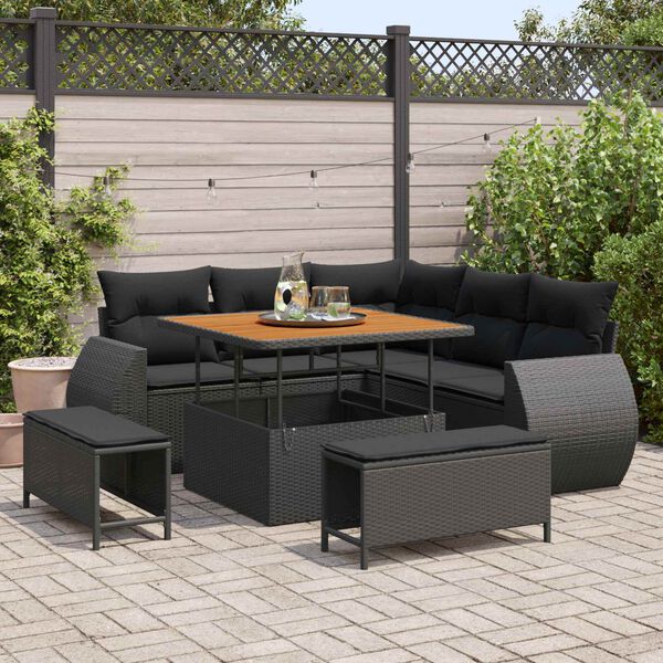 vidaXL Tuinbankenset 8 pcs Zwart poly rattan