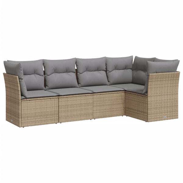 vidaXL 5-delige Loungeset met kussens poly rattan beige