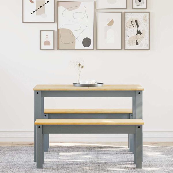 vidaXL 3-delige Eetset Panama massief grenenhout grijs