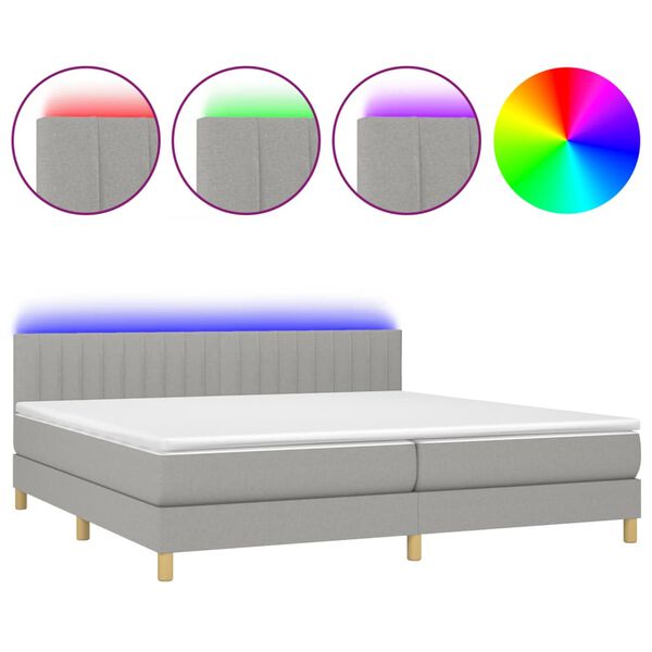 vidaXL Boxspring met matras en LED stof lichtgrijs 200x200 cm